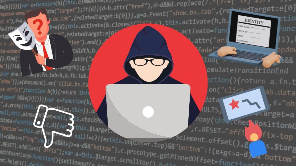 hacker with icons representing what they do