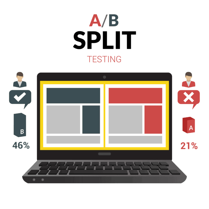 Image of a laptop demonstrating a/b testing of colours on a landing page