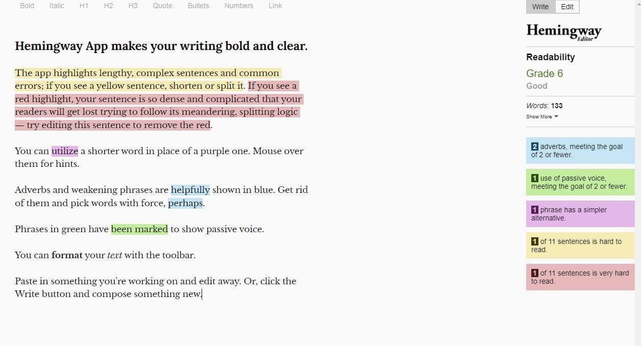 Image of the Hemmingway App used on our post about the importance of structuring your blog layout