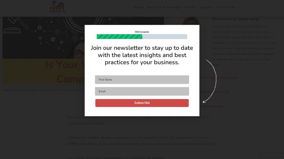 Image of Akoca SEOs exit intent email capture