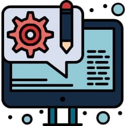 Bespoke Website Creation Illustration of a computer with a cog and a pencil demonstrating our Web Design Witney services